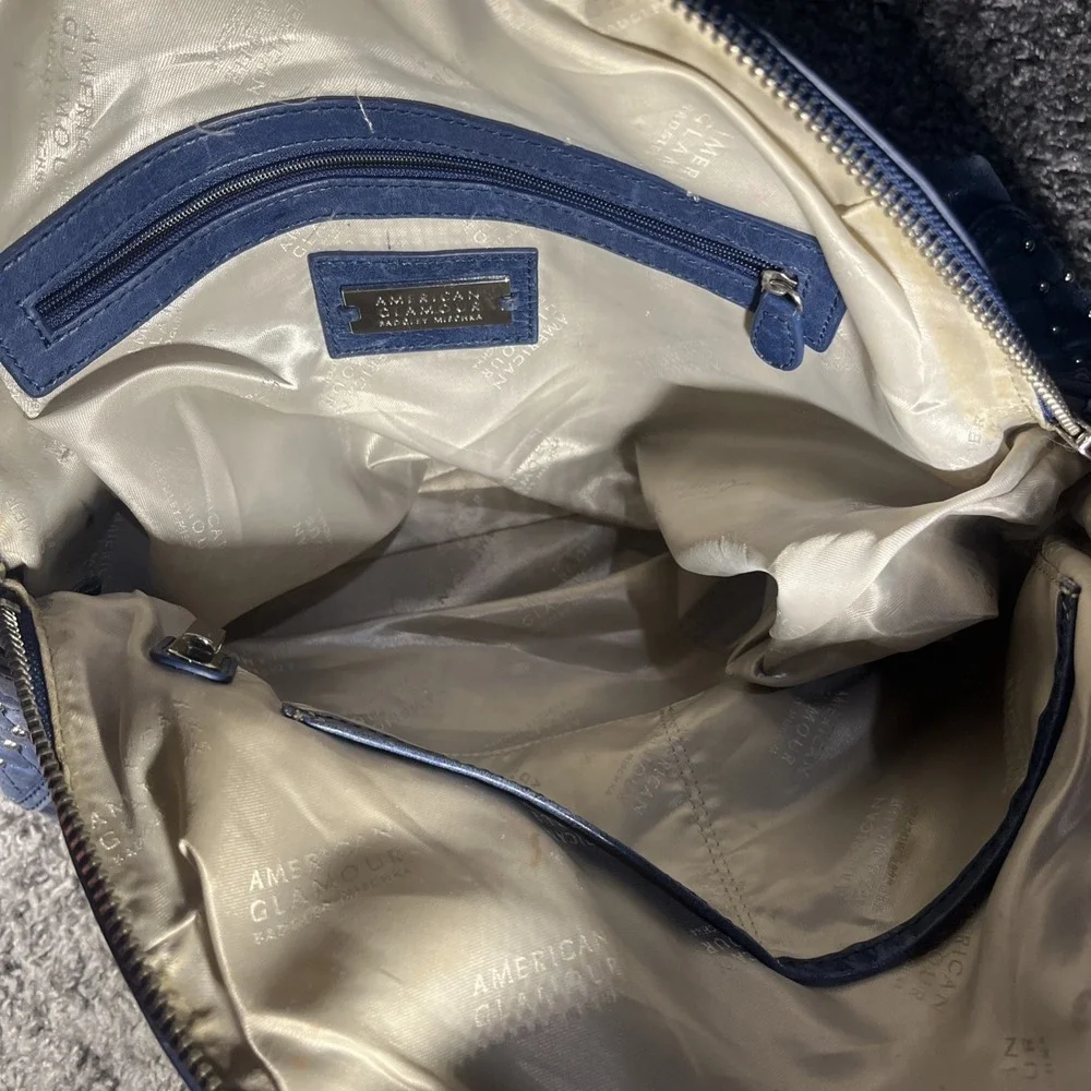 Dark Blue leather studded silver  BADGLEY MISCHKA American Glamour  shoulder bag